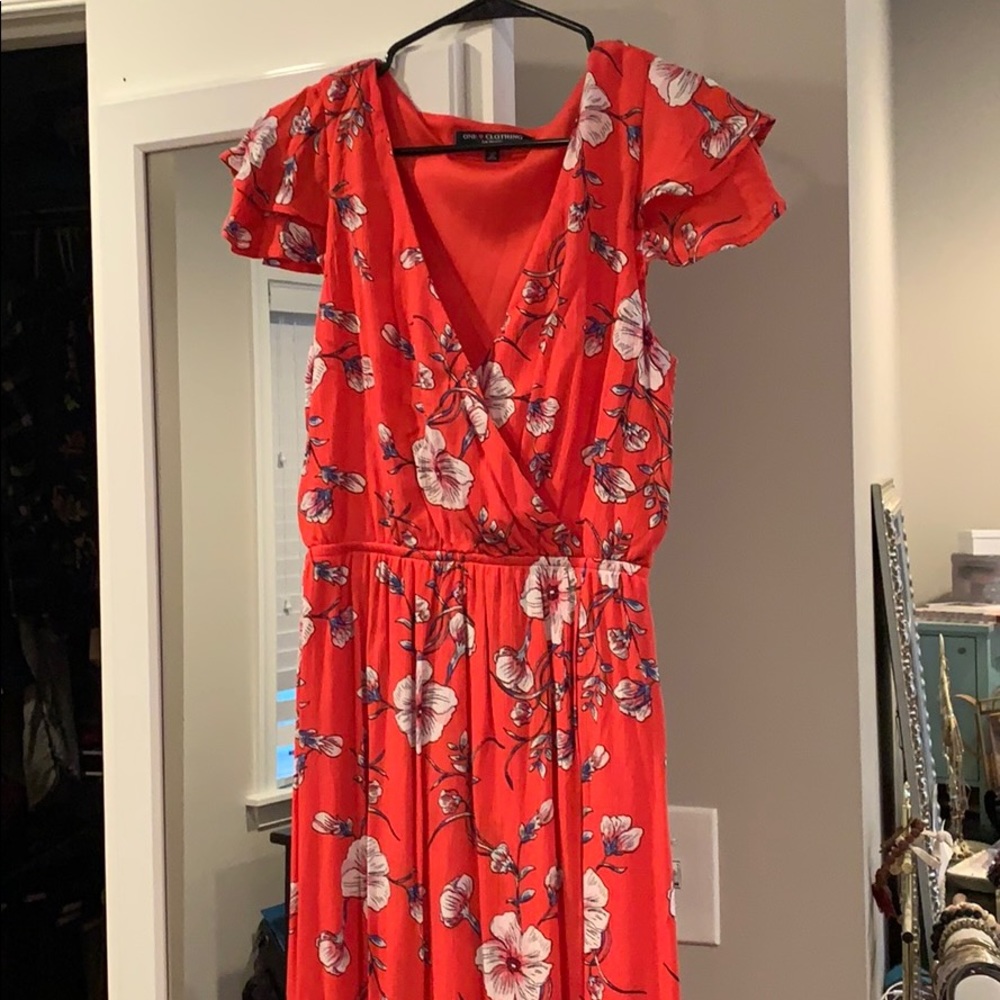 Red floral maxi dress
